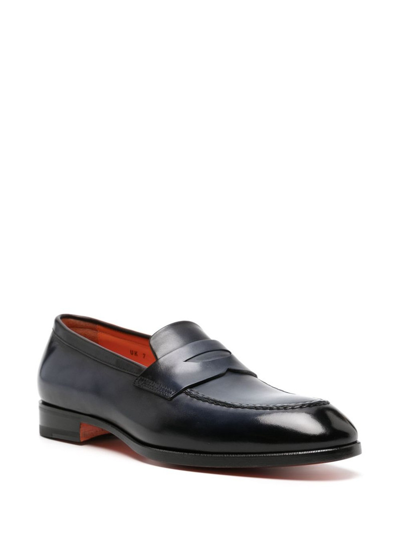Santoni faded leather penny loafers outlook