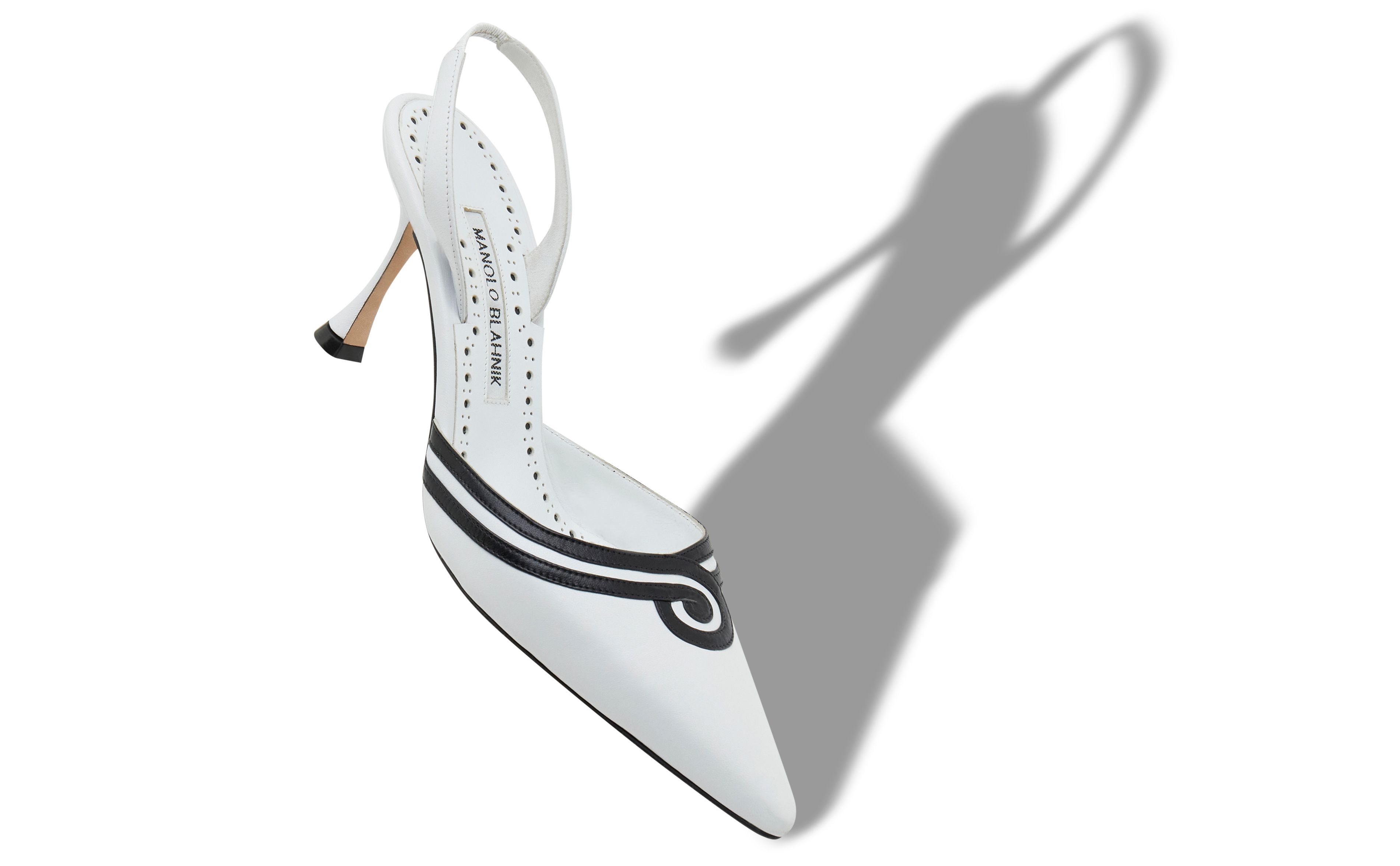 White and Black Nappa Leather Slingback Pumps - 2