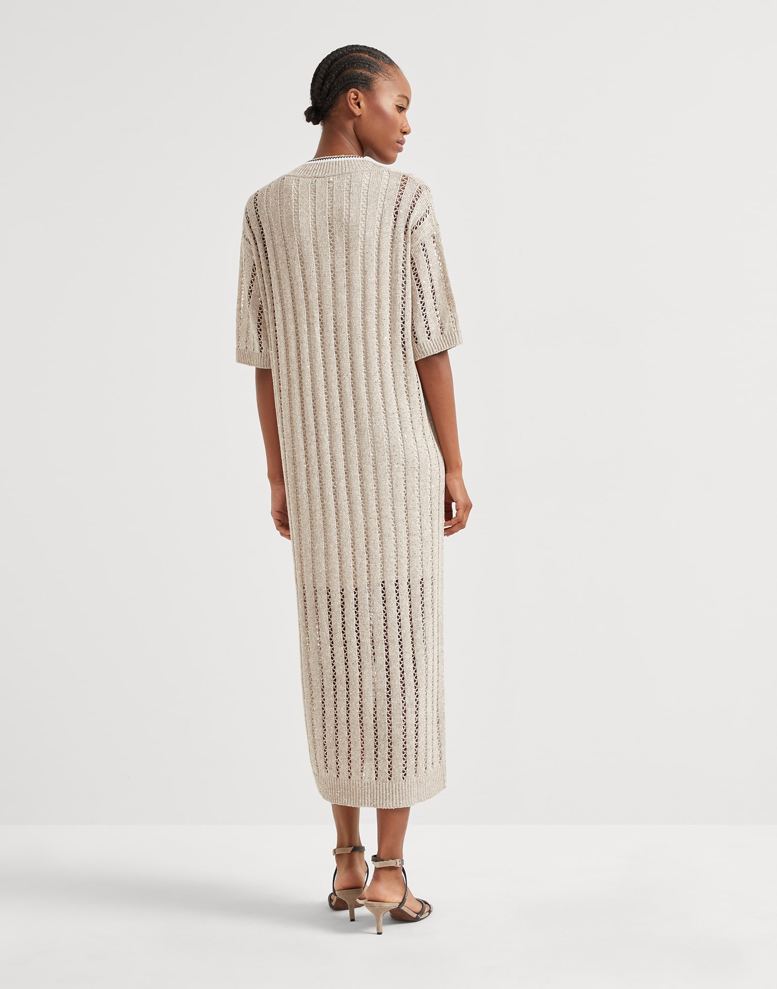 Dazzling ribbed net knit dress in linen - 2
