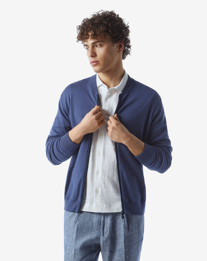 CORNELIANI Blue cotton and linen knitwear outlook