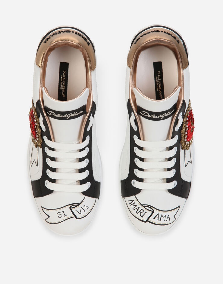 Printed calfskin nappa Portofino sneakers with embroidery - 4