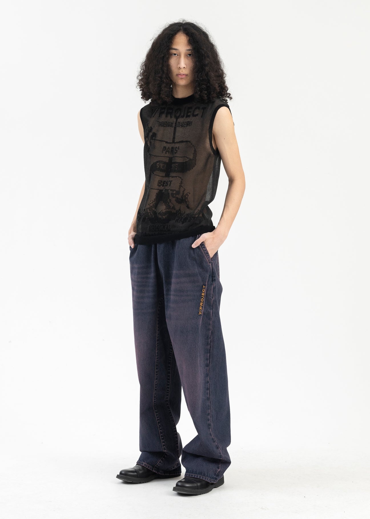 【関税込み】Y/Project ネイビー＆ピンク Souffle ジーンズ Y/Project Navy & Pink Souffle Jeans | REVERSIBLE