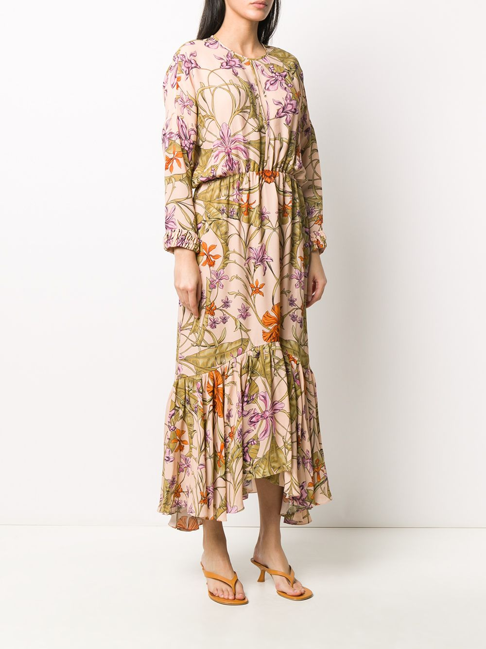floral-print pleated hem dress - 3