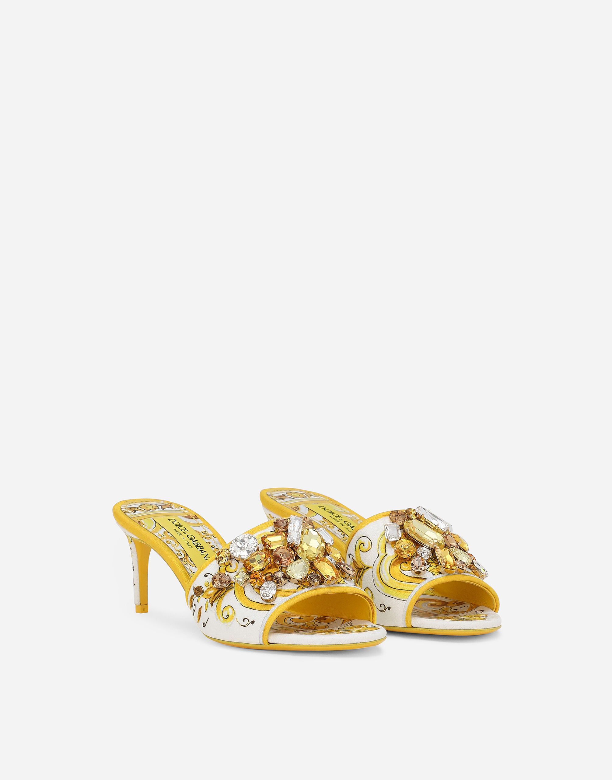 Majolica-print brocade mules with embroidery - 2