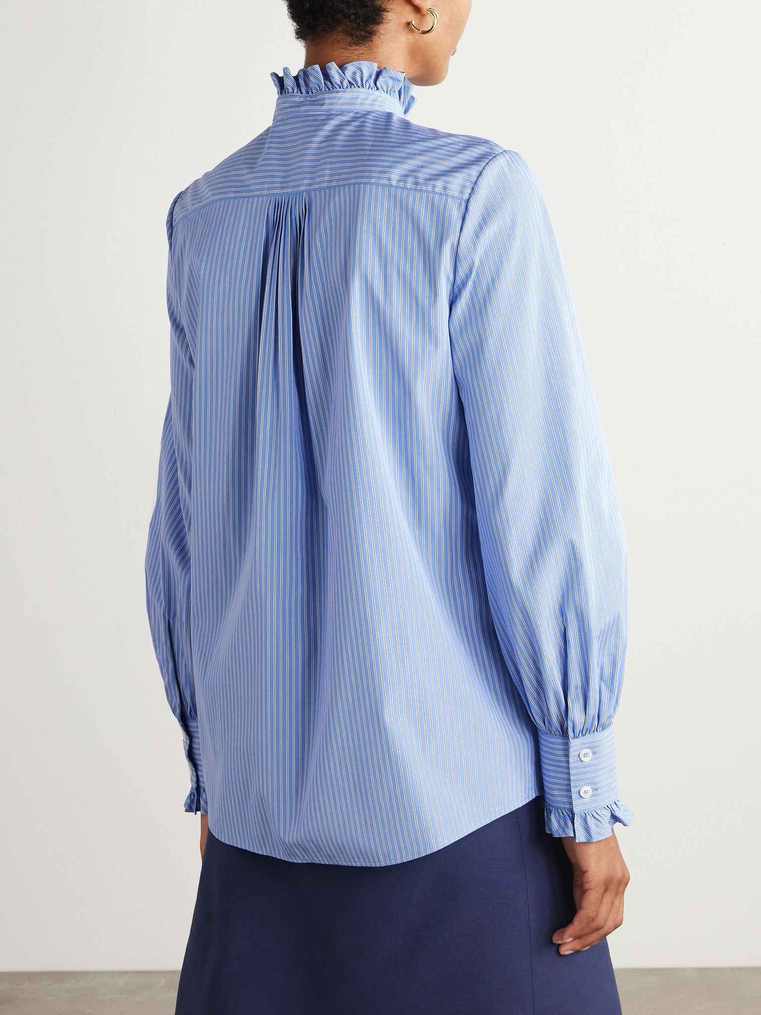 Ruffled striped cotton-poplin shirt Light blue - 4