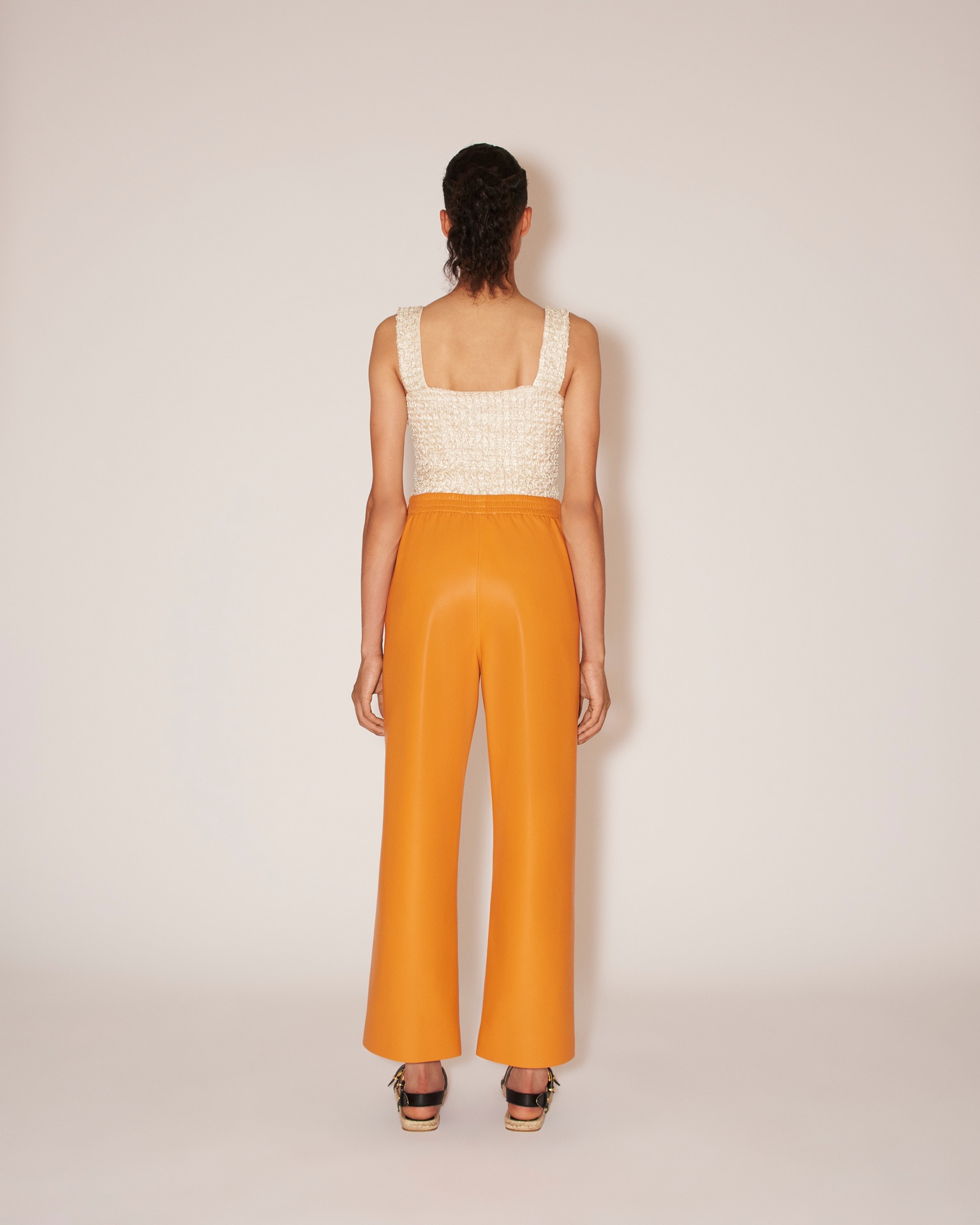 ODESSA - Vegan leather kick-flare pants - Orange - 4