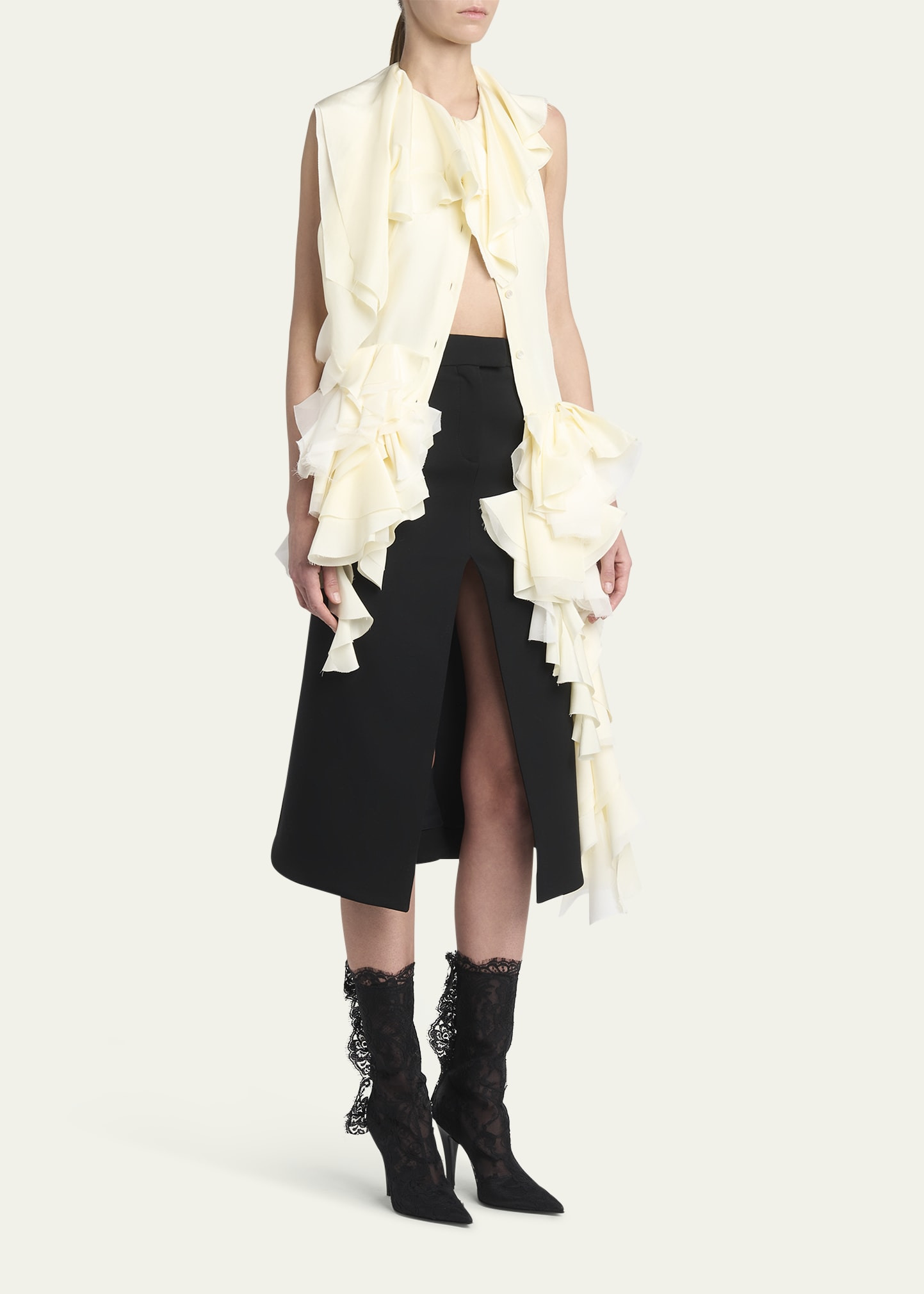Backless Ruffle Silk Gown - 4