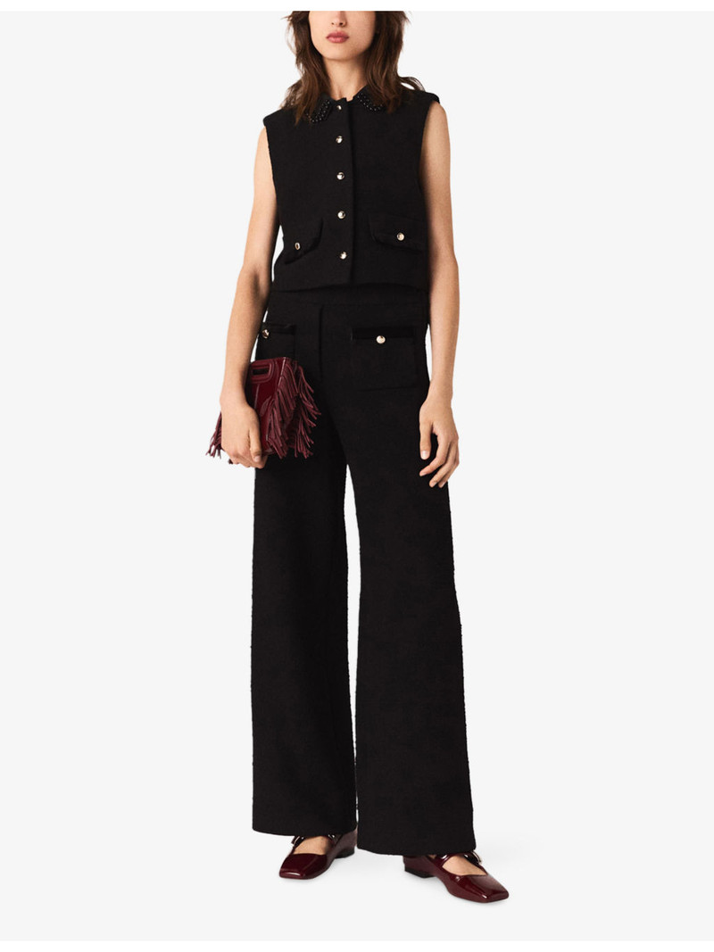 maje Velvet-Stripe Wide-Leg Tweed Trousers outlook