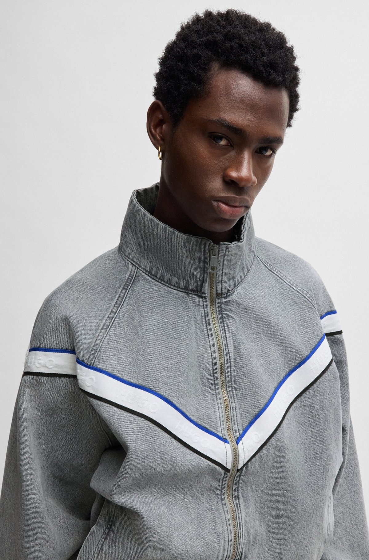 ZIP-UP DENIM JACKET WITH CONTRASTING TAPE DETAIL - 5