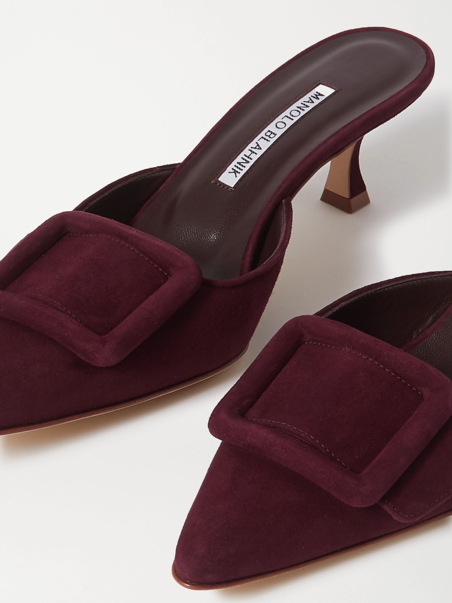 Maysale 50 buckled suede mules Burgundy - 4