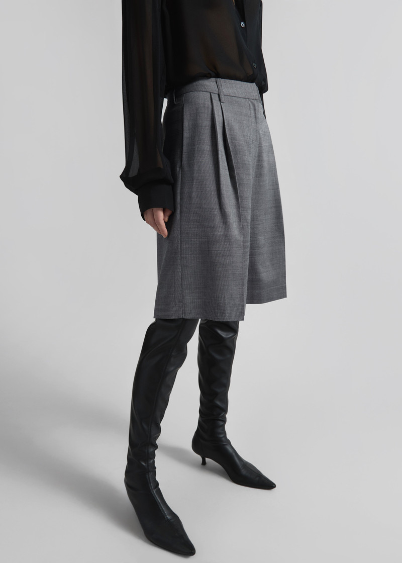 Marfa Pleated Bermuda Shorts - Grey Melange 5