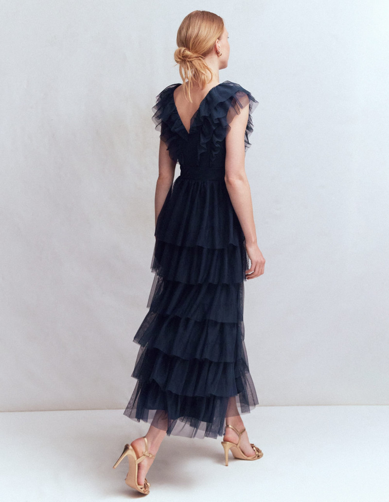 Ruffle Tulle Tiered Dress-Navy 5