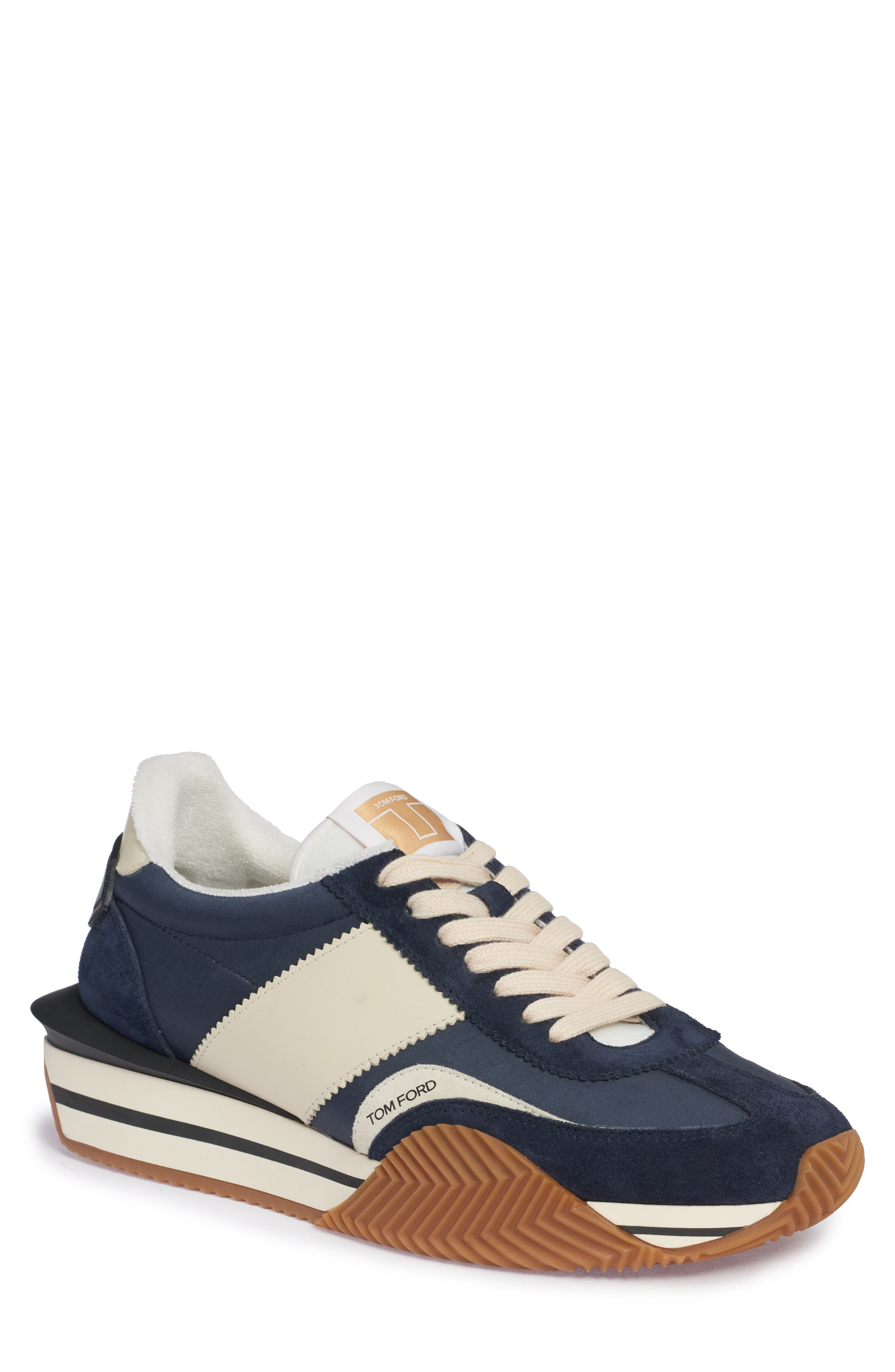 TOM FORD James Mixed Media Low Top Sneaker in Midnight Blue/Beige/Cream at Nordstrom - 1