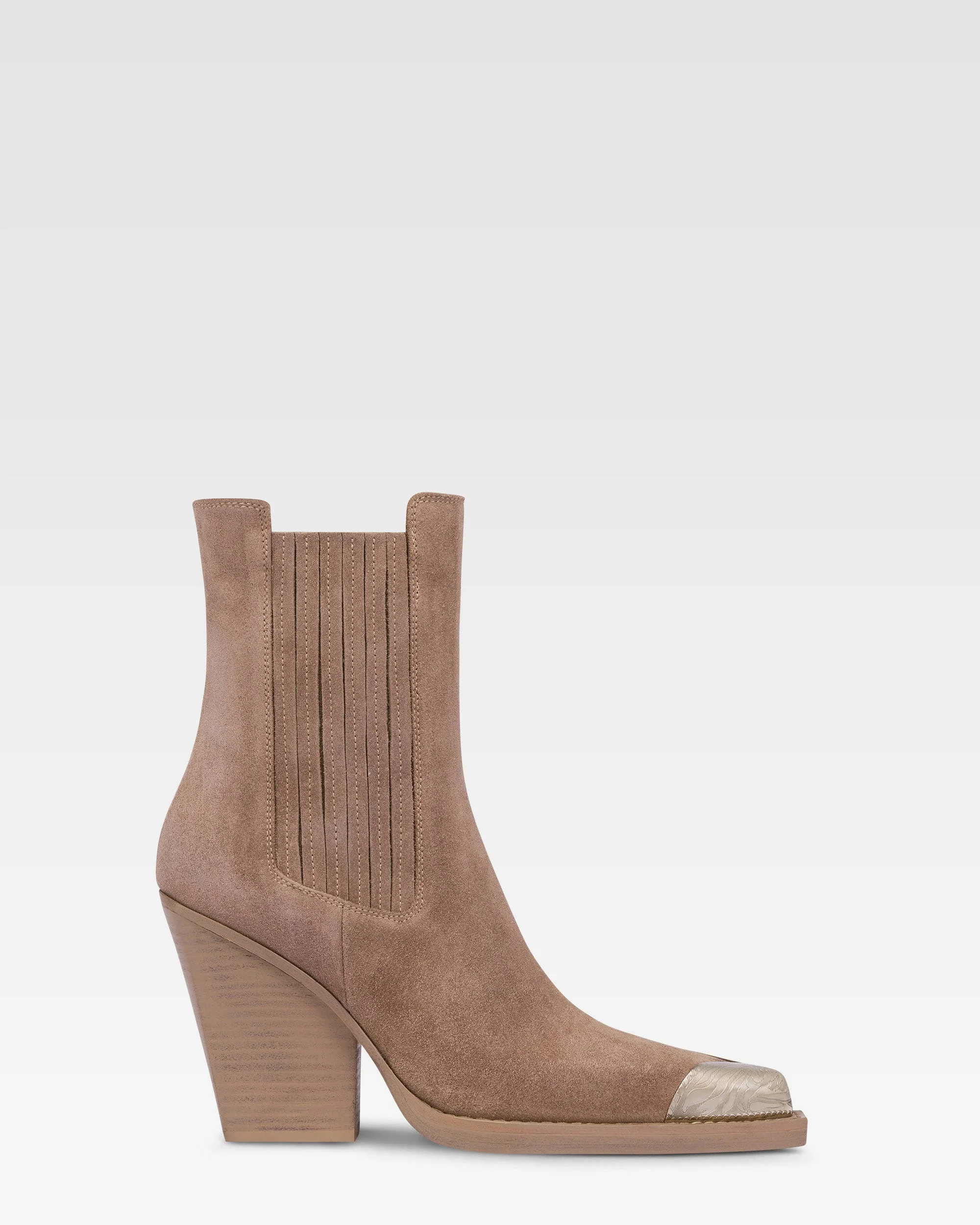 Suede texan ankle boot with metallic toe - 1