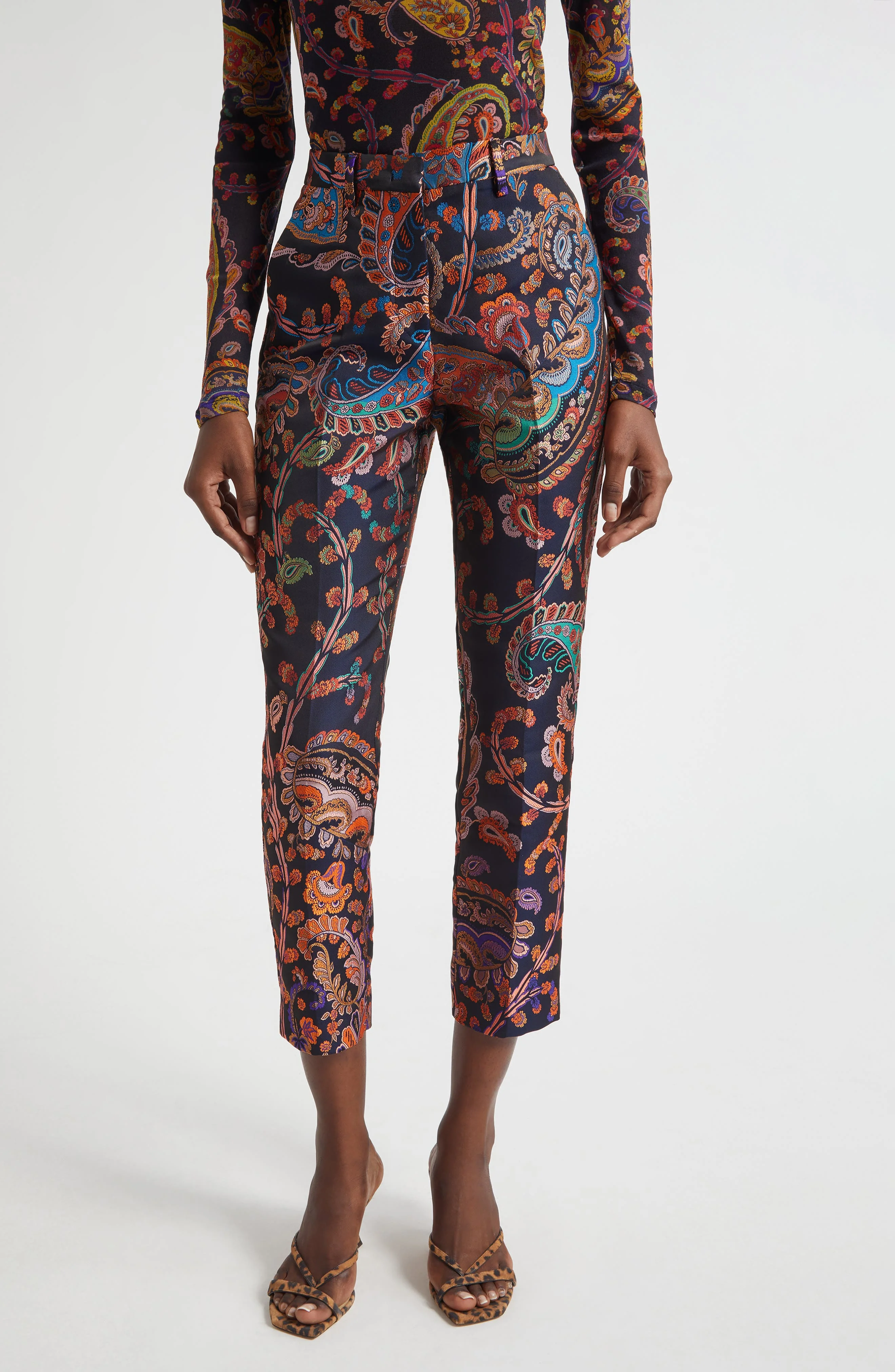 Etro Bristol Paisley Jacquard Ankle Trousers in Multicolour On Blue Base at Nordstrom - 1
