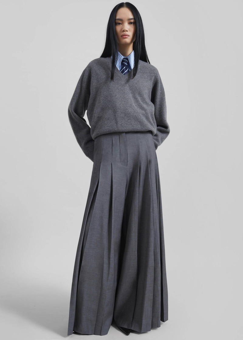 Carrick Pleated Wide Trousers - Dark Grey Melange 11