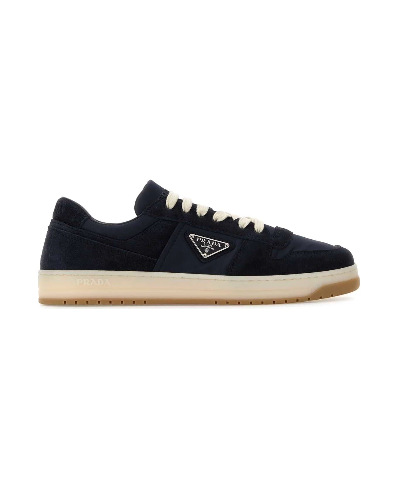 Navy Blue Canvas And Suede Downtown Sneakers - 1