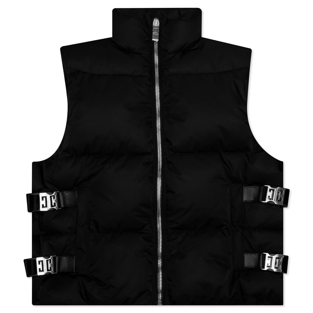 SLEEVELESS W/ METALLIC DETAILS PUFFER JACKET - BLACK - 1