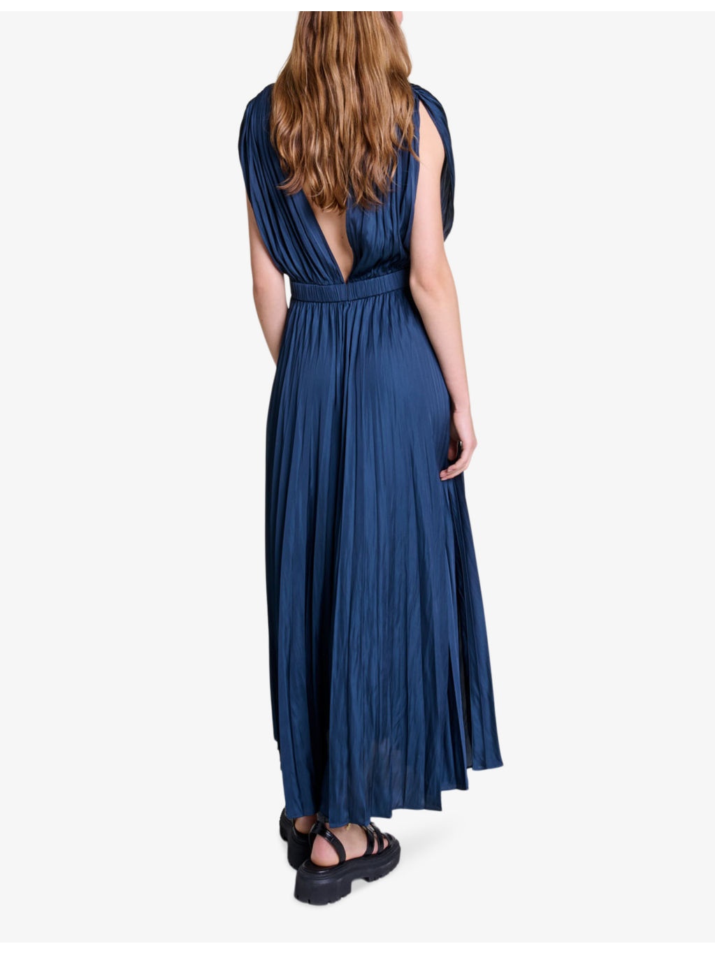 V-neck pleated woven maxi dress - 4