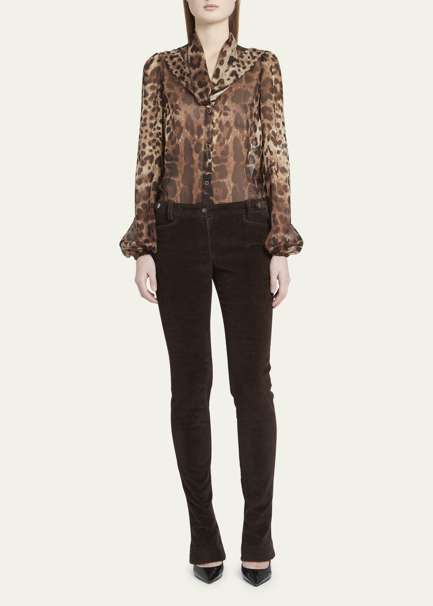 Leopard Print Tie-Neck Chiffon Blouse - 2