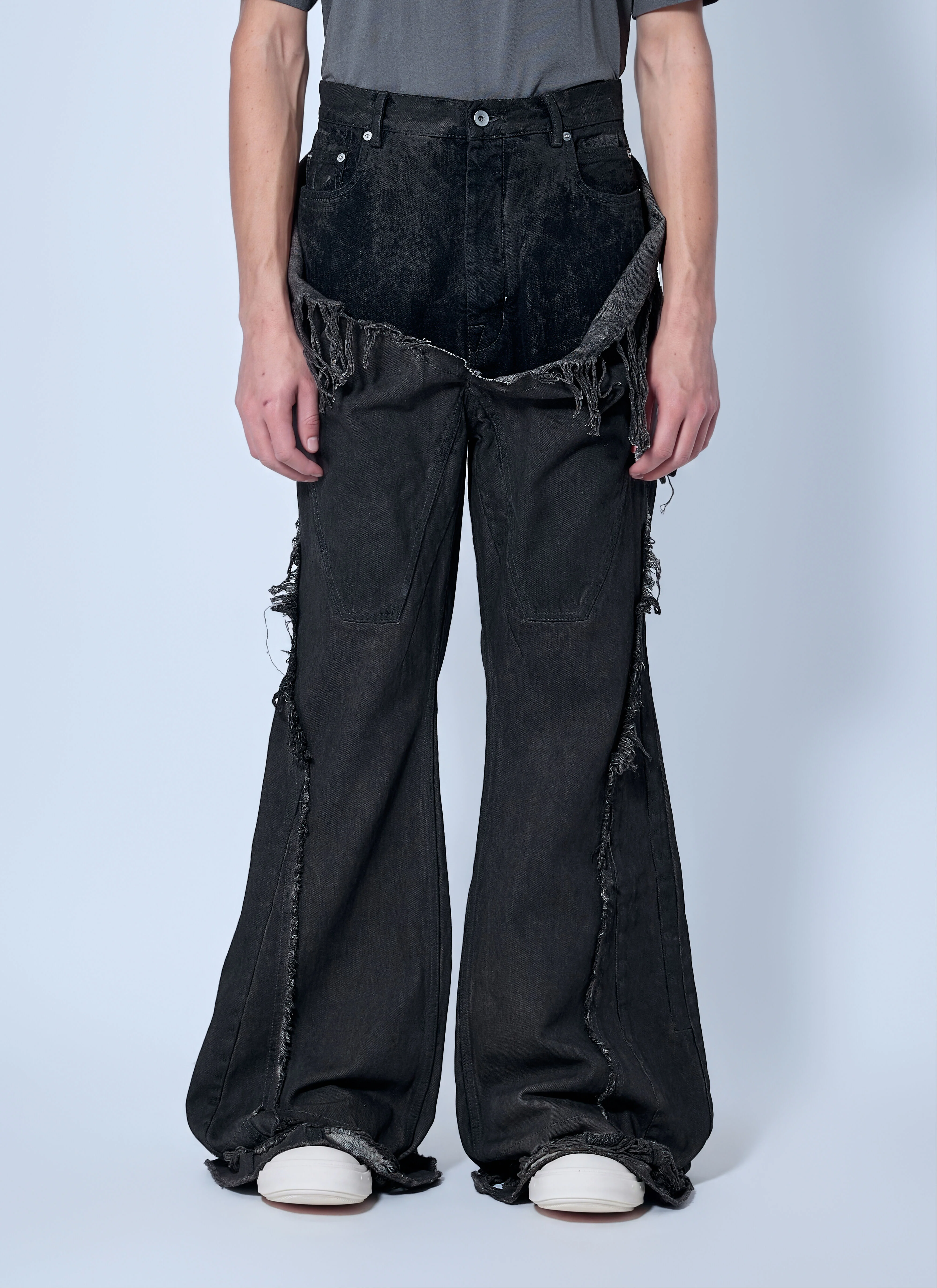Shredded Denim Slivered Bootcut Jeans - 1
