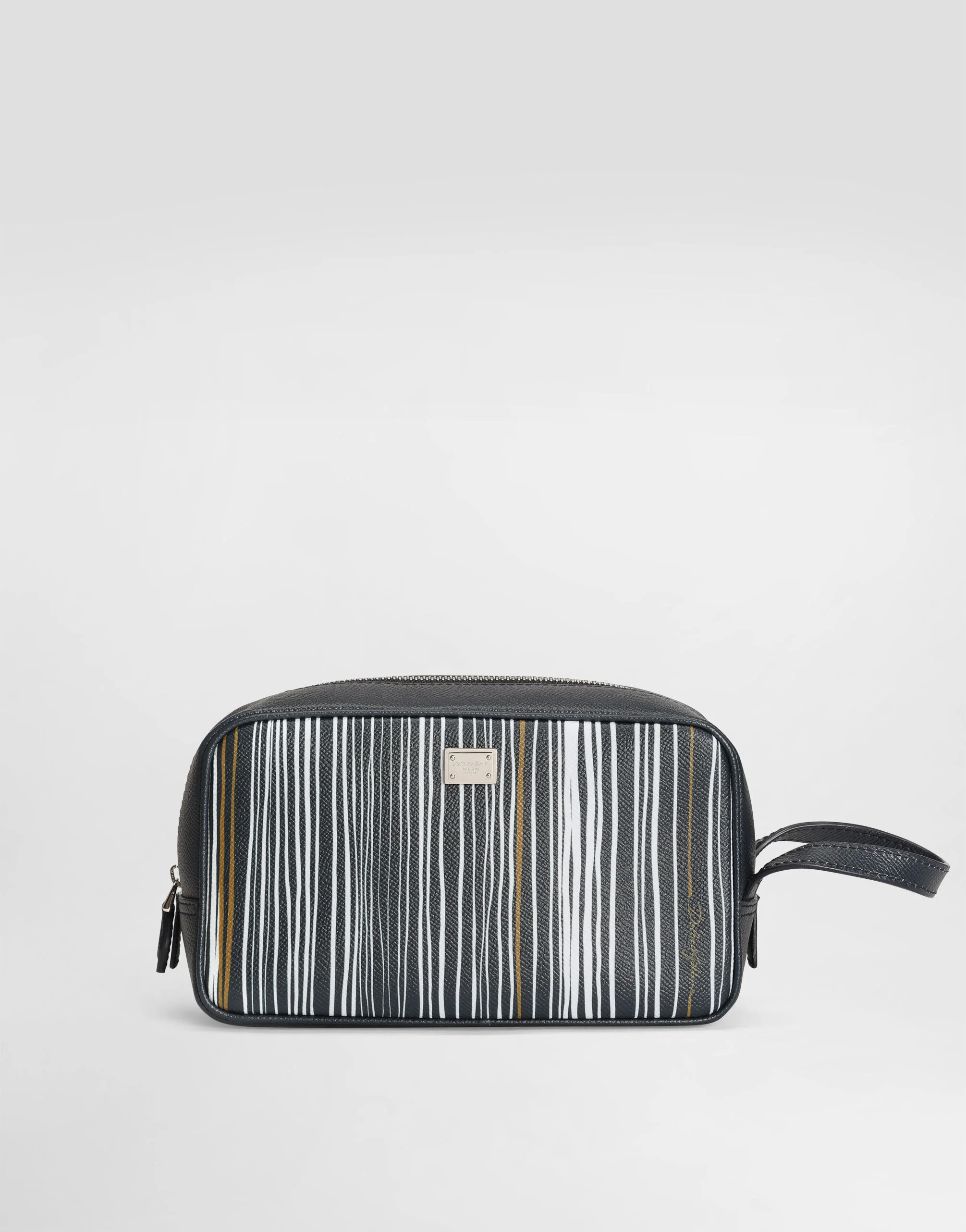 Stripe-print toiletry bag in calfskin - 1