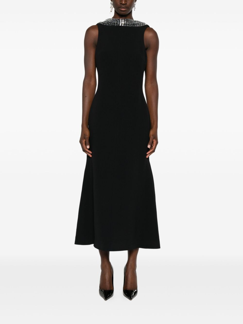 embellished-collar sleeveless midi dress - 3