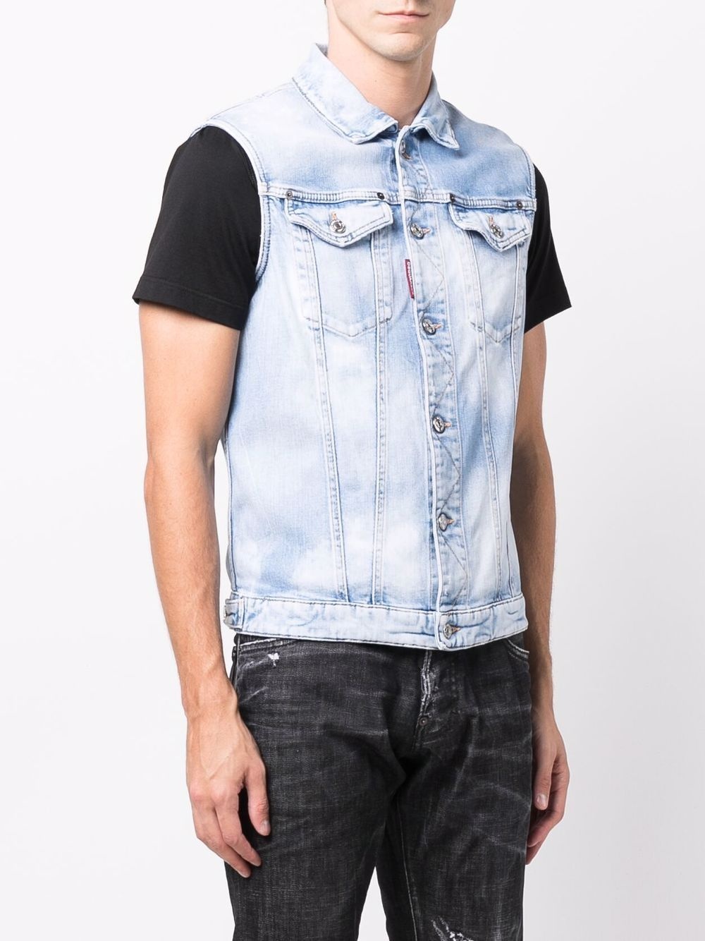 bleached-effect denim vest - 3