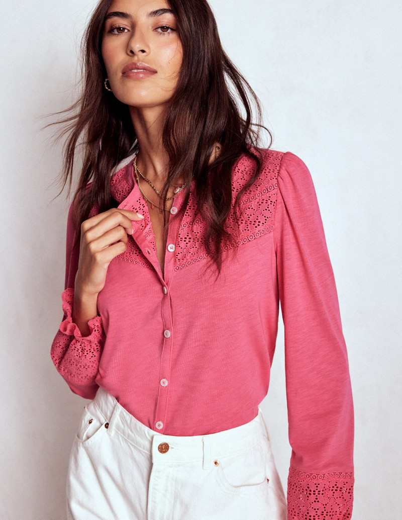 Pippa Broderie Jersey Shirt-Rose Pink 5