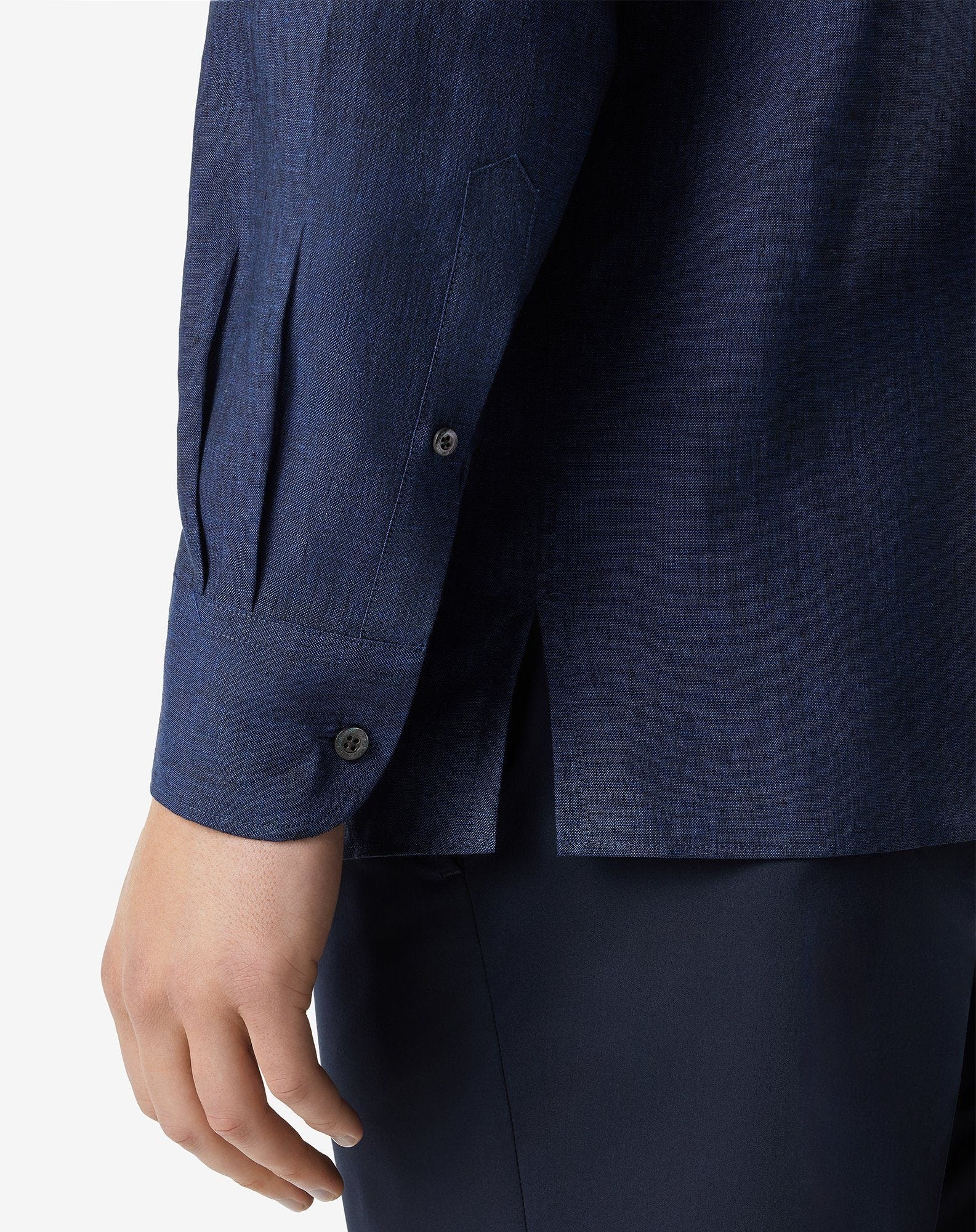 Blue pure chambray linen shirt - 4
