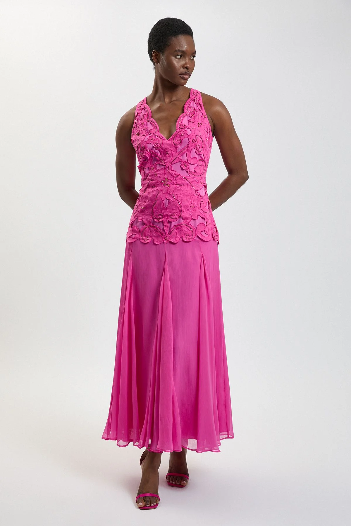 Bead Detail Halterneck Maxi Dress - 1