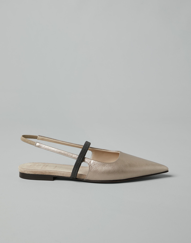 Lamé calfskin slingback flats with shiny strap 5
