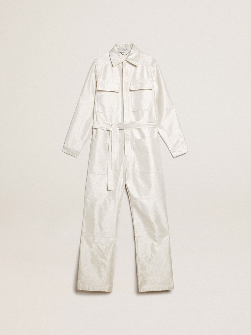 Golden white denim jumpsuit 1