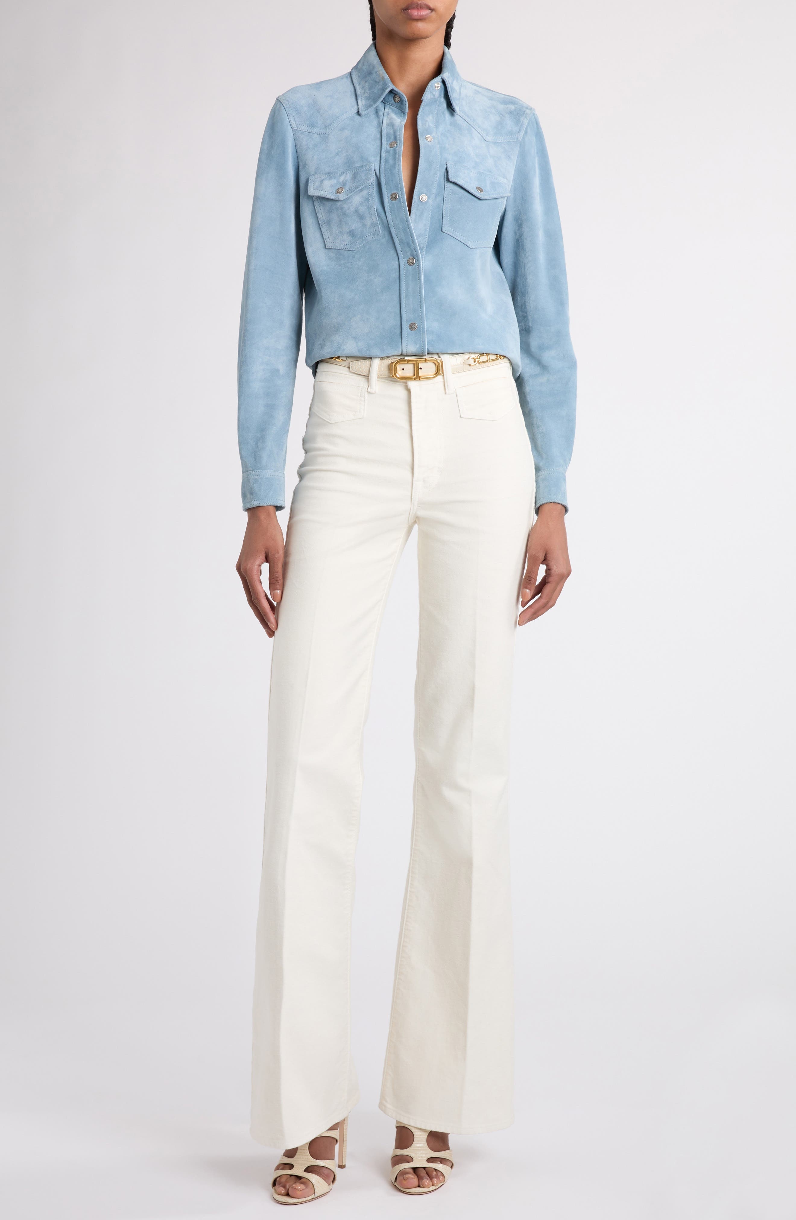 TOM FORD Suede Western Shirt in Hb297 Azure at Nordstrom - 2