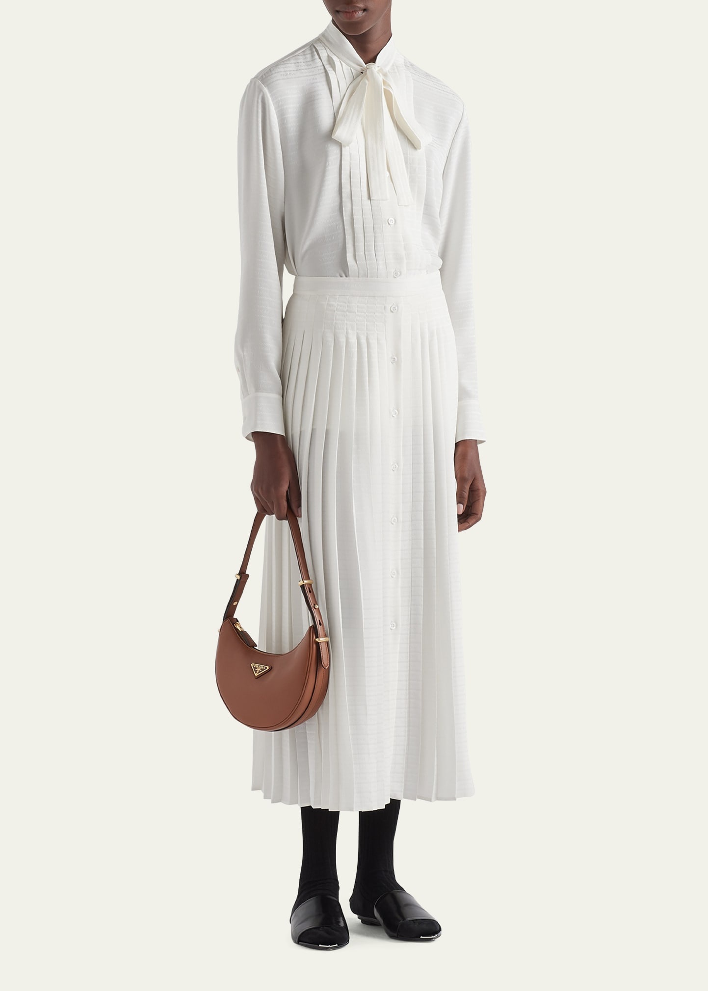 Logo-Embroidered Pleated Silk Midi Skirt - 2