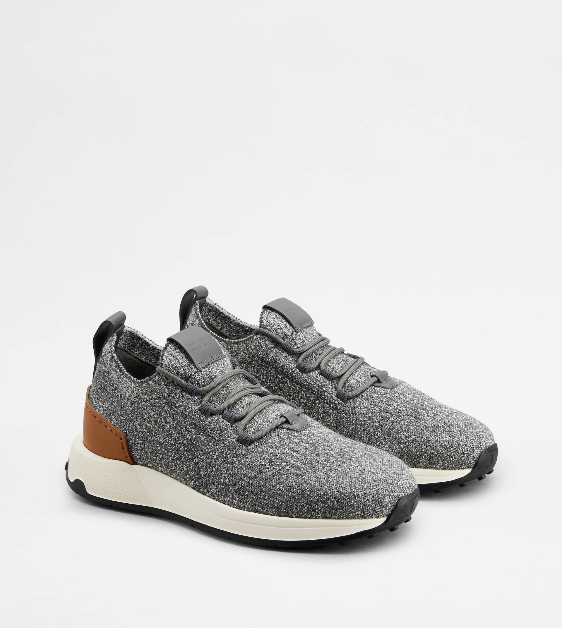 SOCK SNEAKERS IN TECHNICAL FABRIC AND LEATHER - GREY, BROWN - 3