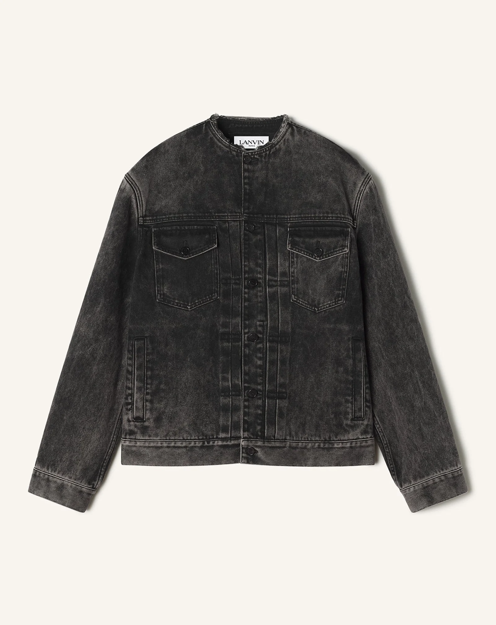 COLLARLESS DENIM JACKET - 1