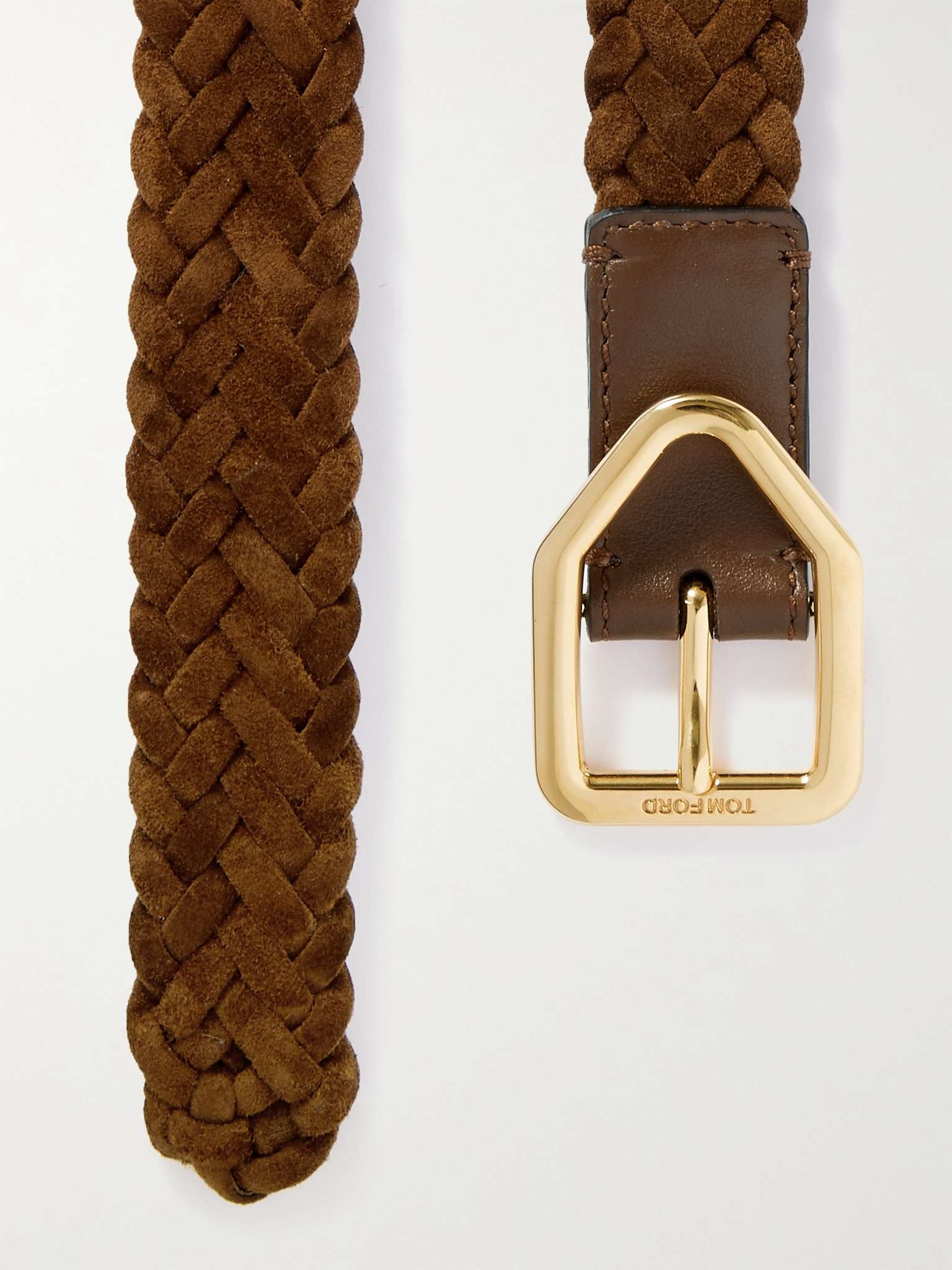 2.5cm Leather-Trimmed Woven Suede Belt - 4