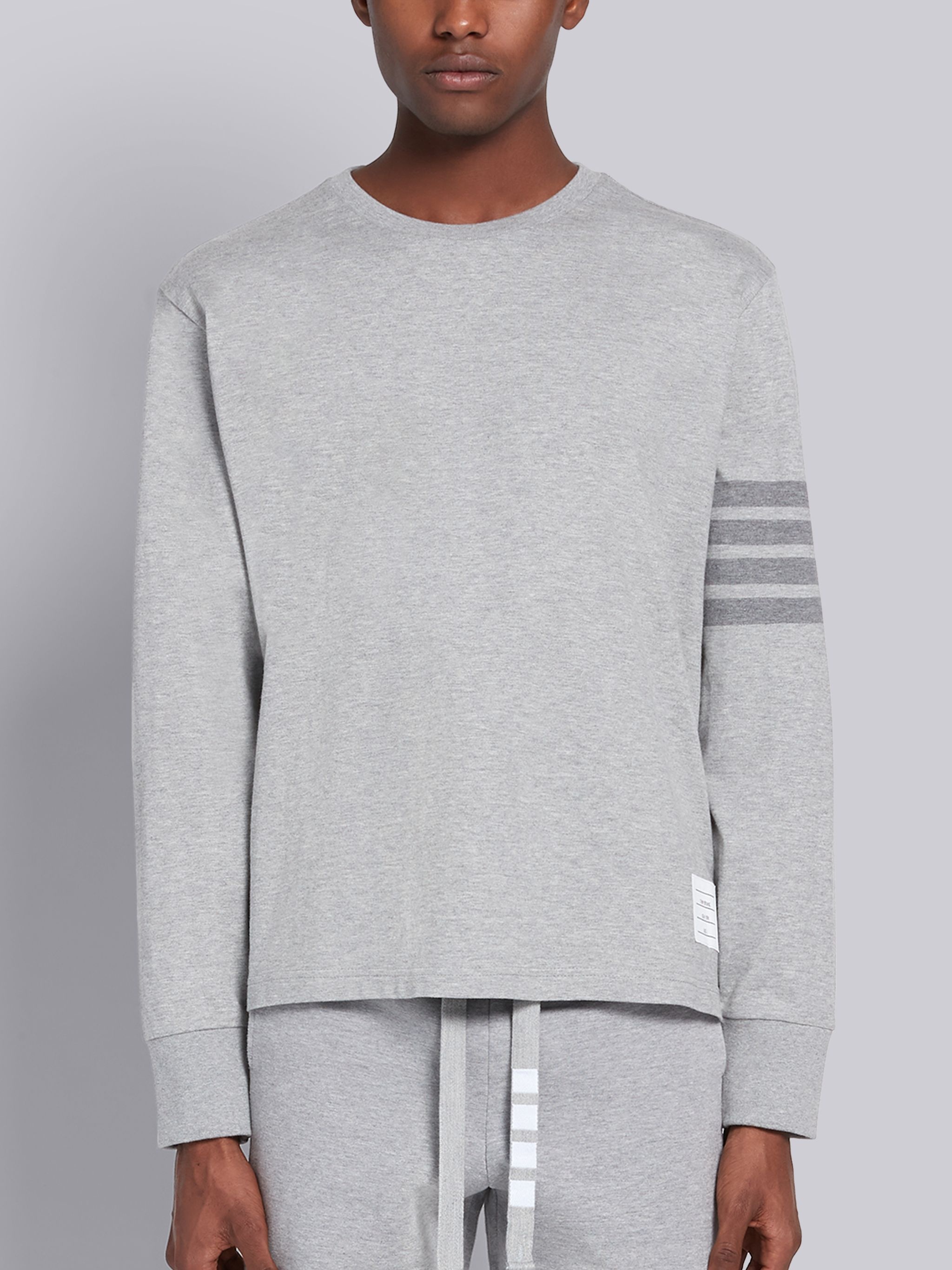 Light Grey Cotton Jersey Long Sleeve Tonal 4-Bar Rugby T-shirt - 1