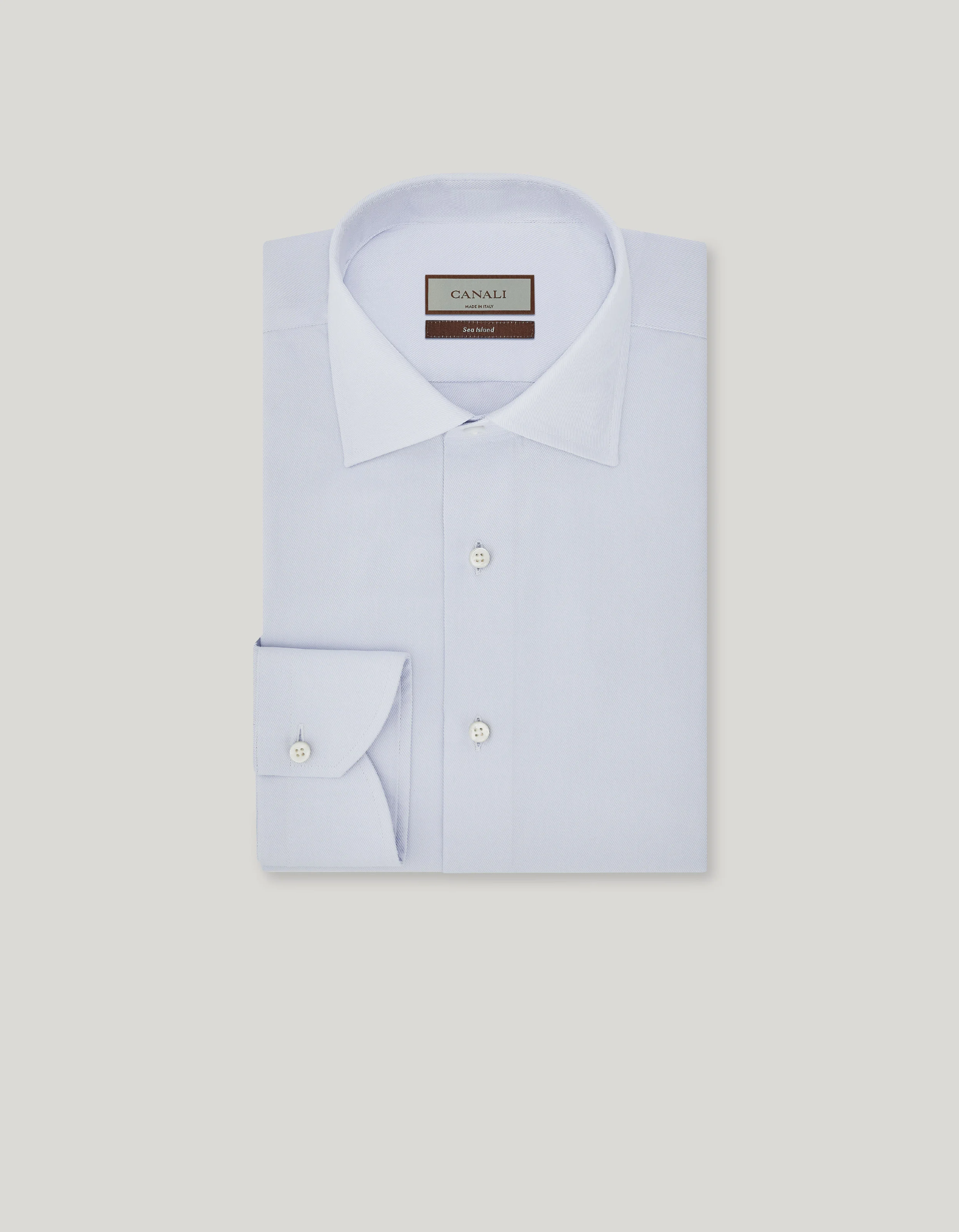 LIGHT BLUE COTTON TWILL SHIRT WITH MOTHER OF PEARL BUTTONS - 1