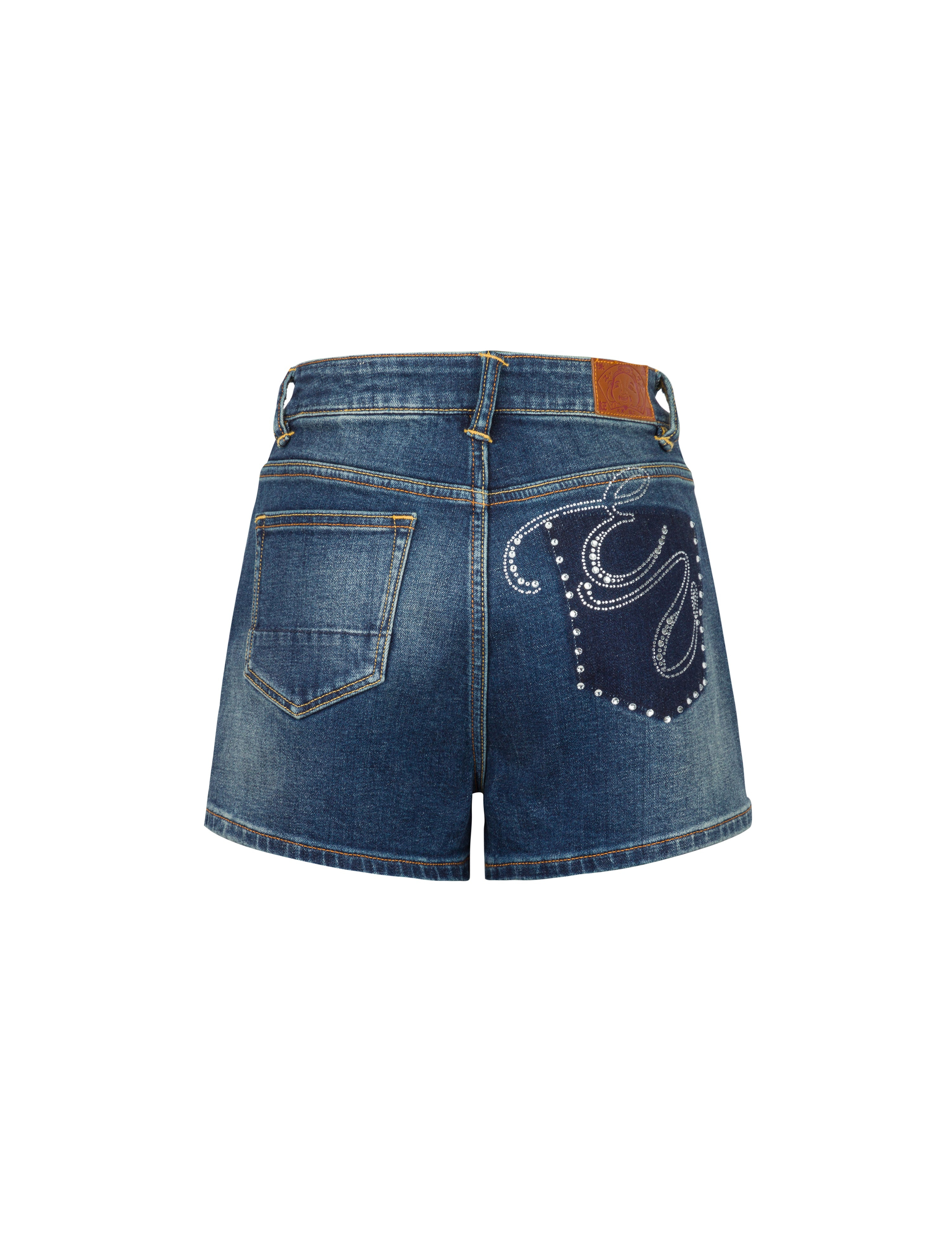 “EV” Rhinestone Embellished Loose Fit Denim Shorts - 13
