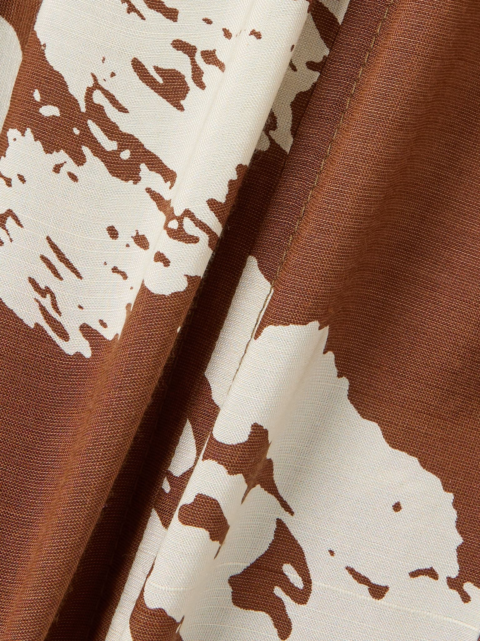 Tasseled printed silk and cotton-blend shantung dress Brown - 4