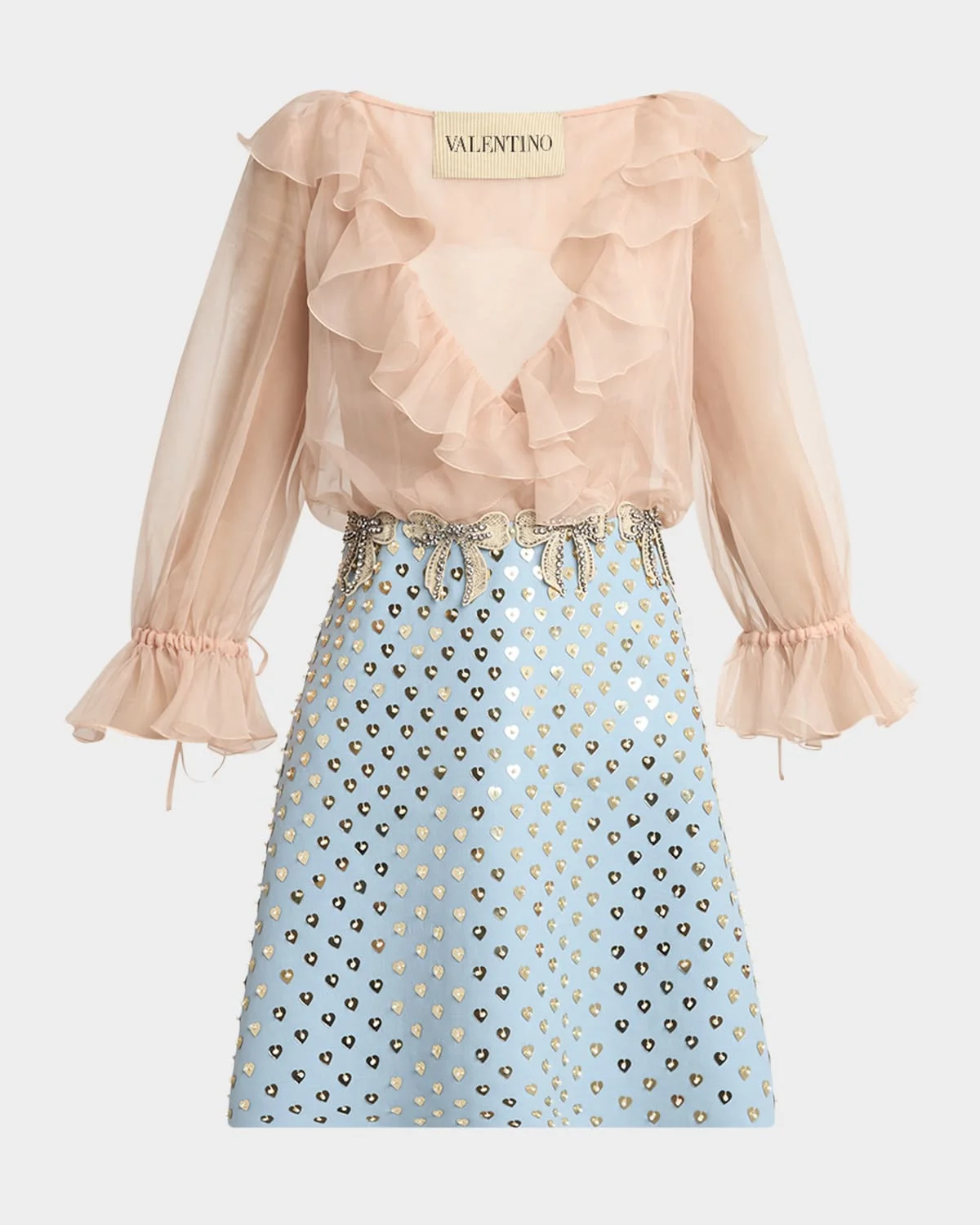 Embroidered Ruffle Crepe Couture Mini Dress - 1