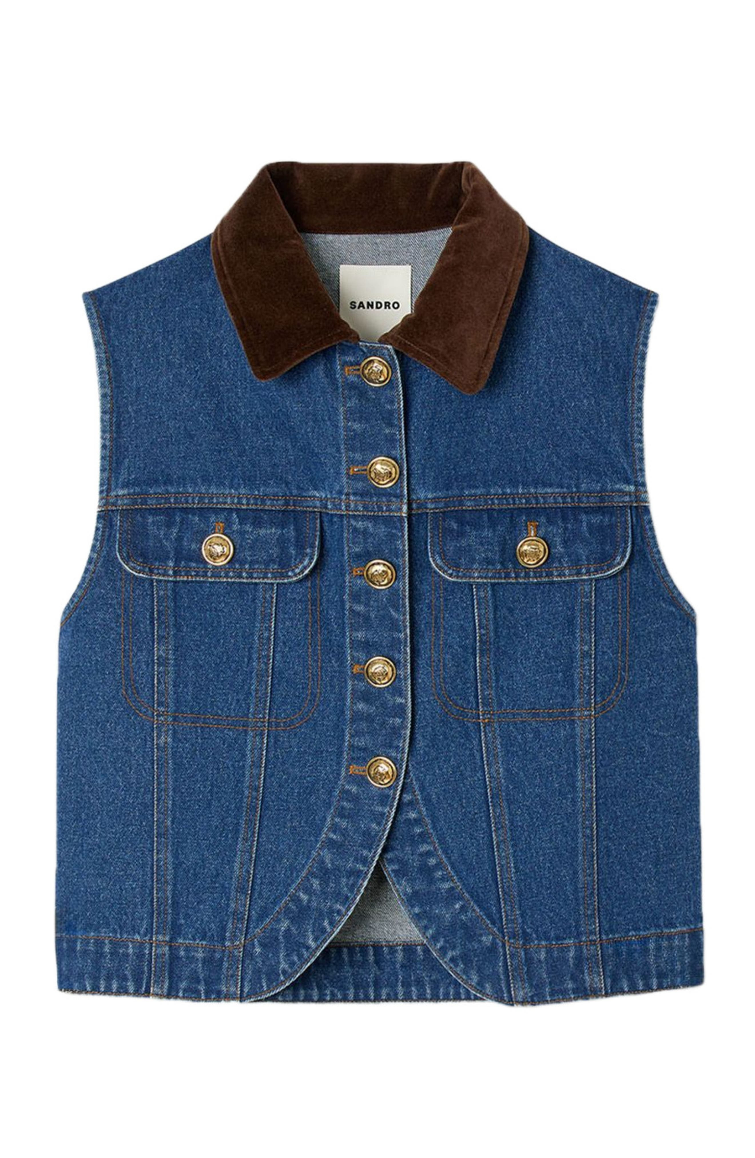 SANDRO Sleeveless denim jacket in Blue Jean at Nordstrom - 5