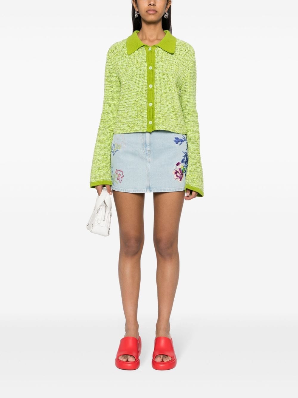 floral-embroidered denim mini skirt - 2