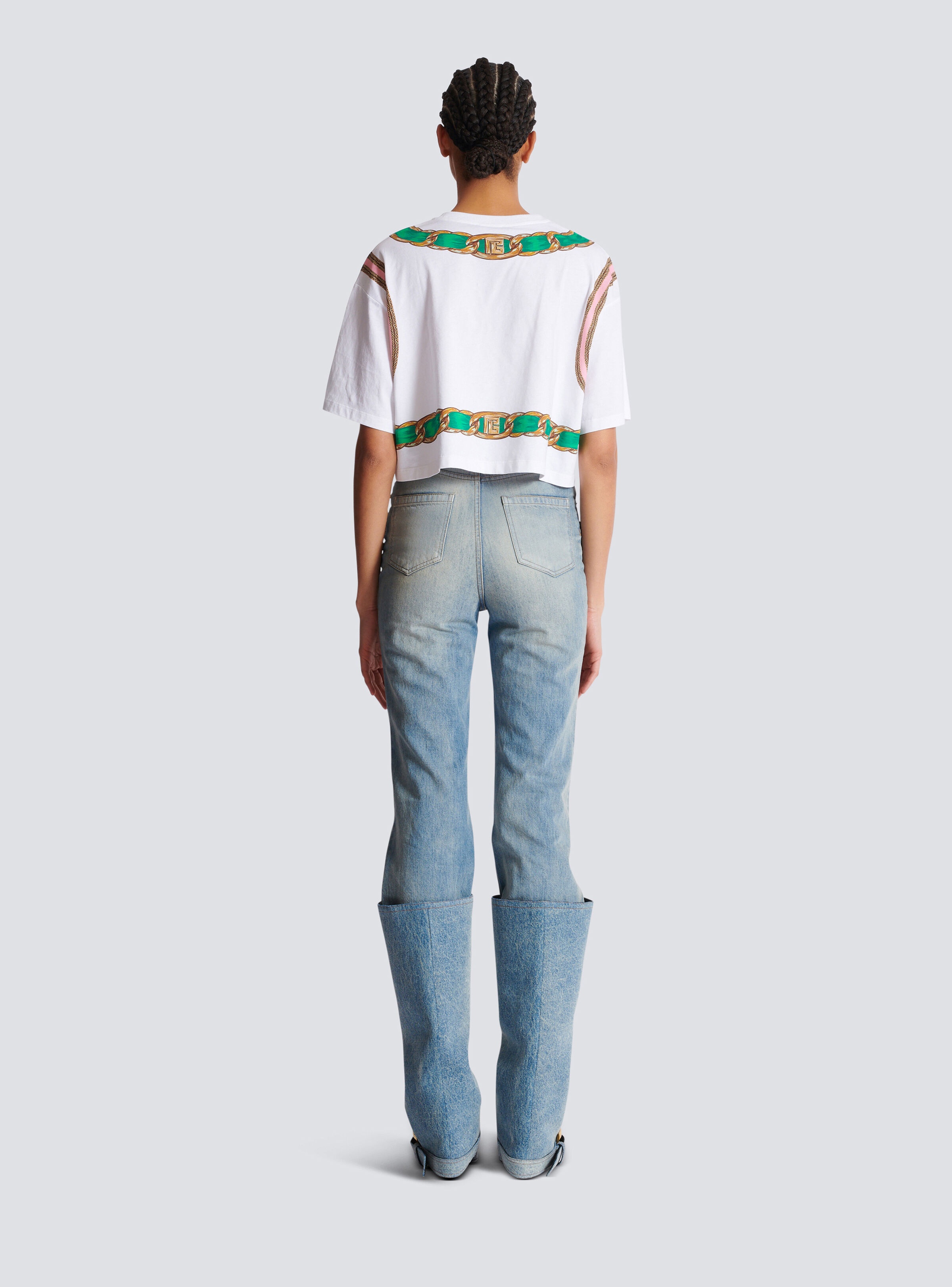 Cropped T-shirt with Balmain Foulard print - 4
