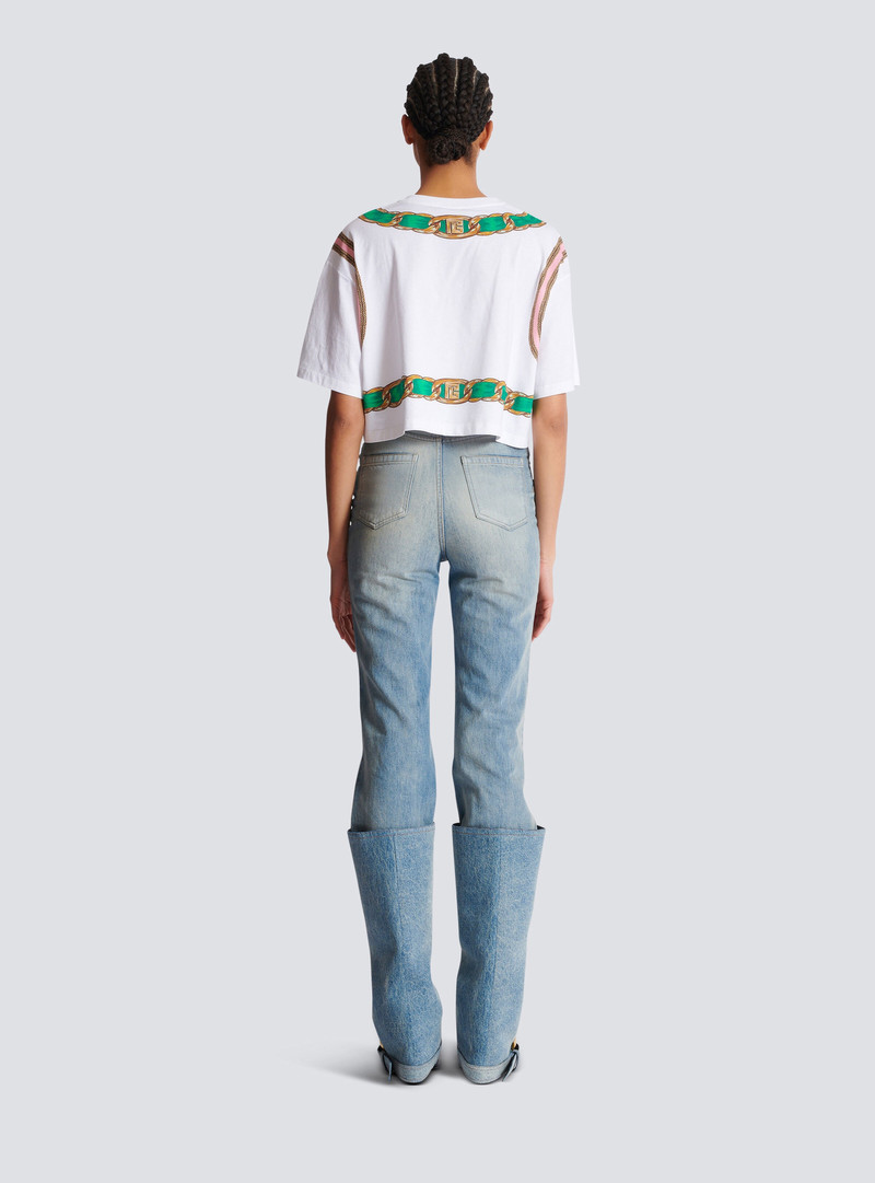 Cropped T-shirt with Balmain Foulard print 4