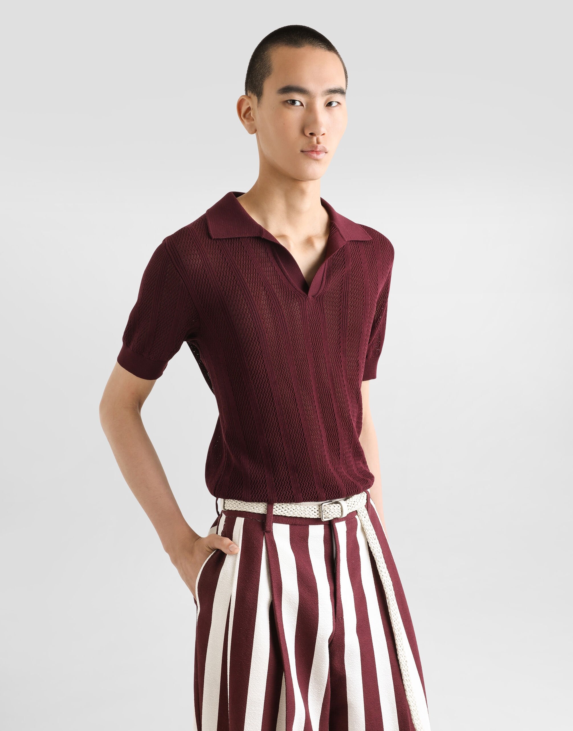 Short-sleeved cotton openwork polo-shirt - 4