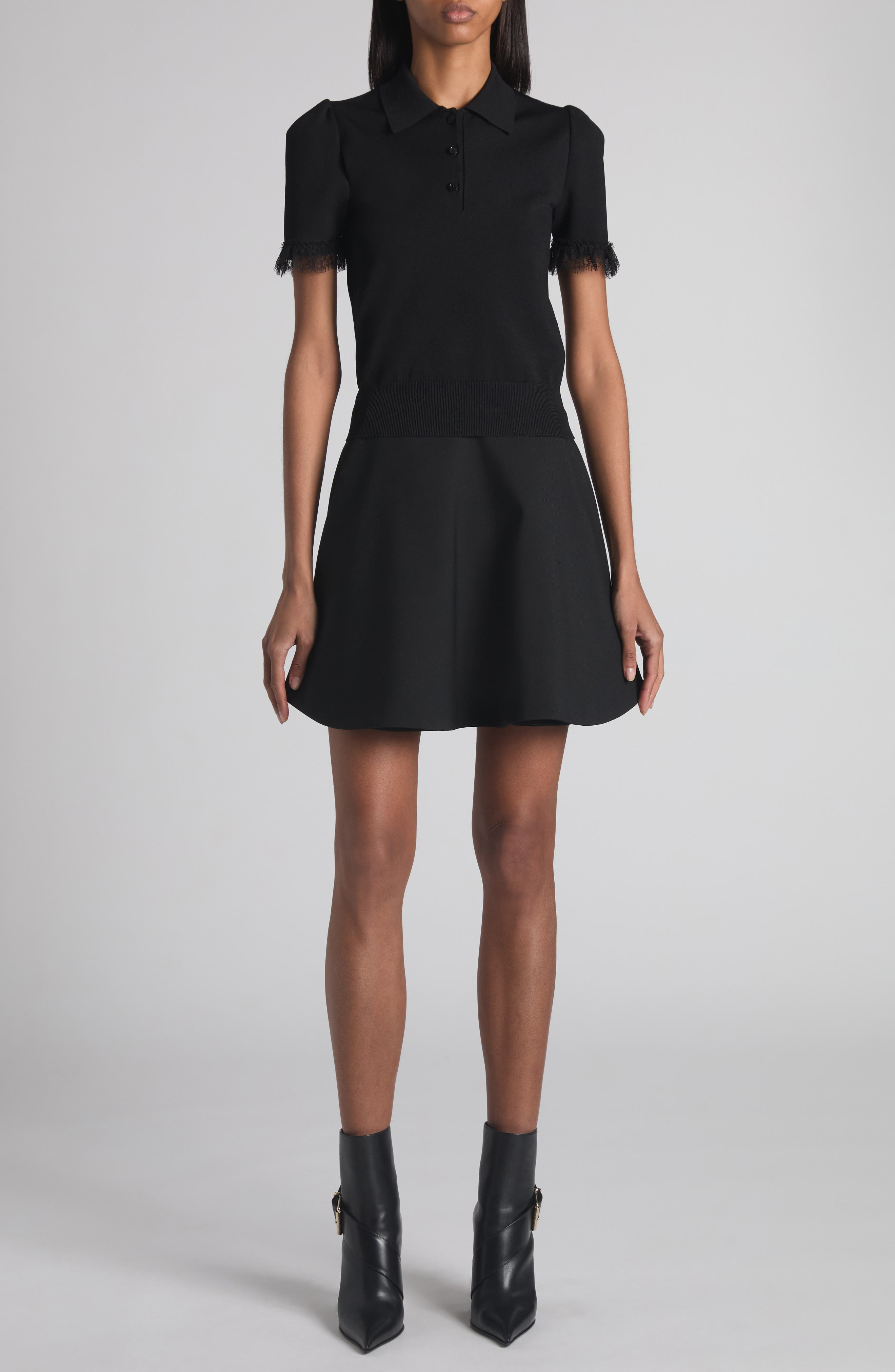 McQueen Lace Trim Polo in Black at Nordstrom - 2