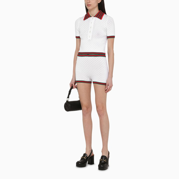 Gucci Women Lace And Cotton Short With Web Detail - 3